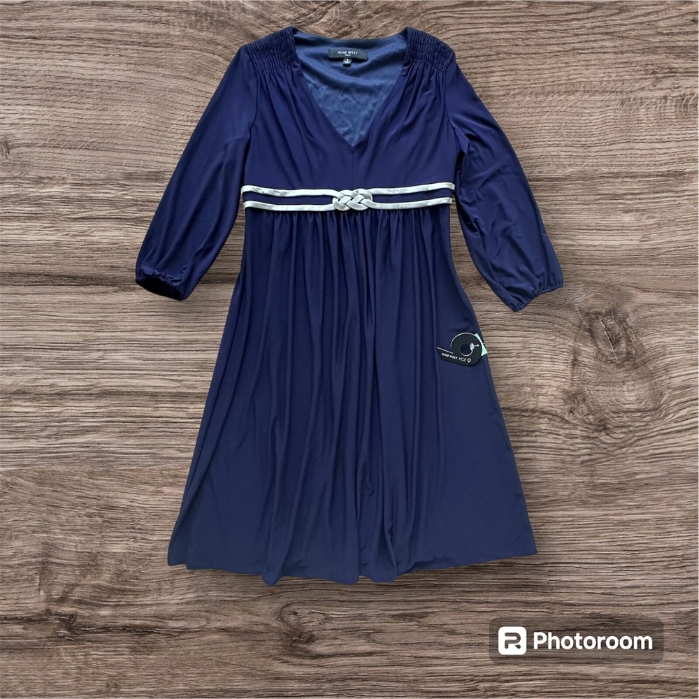 NINE‎ WEST Hot 9 Waist detail Dress Navy  S8